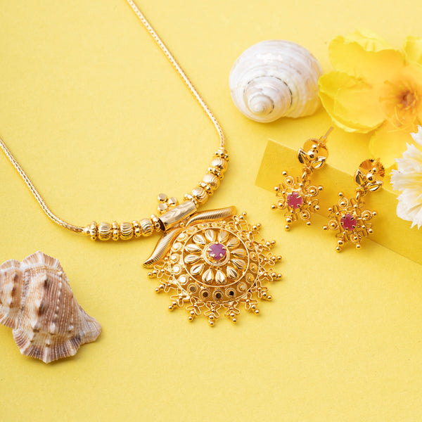 RUBY GOLD AGAMYA CHAIN PENDANT SET