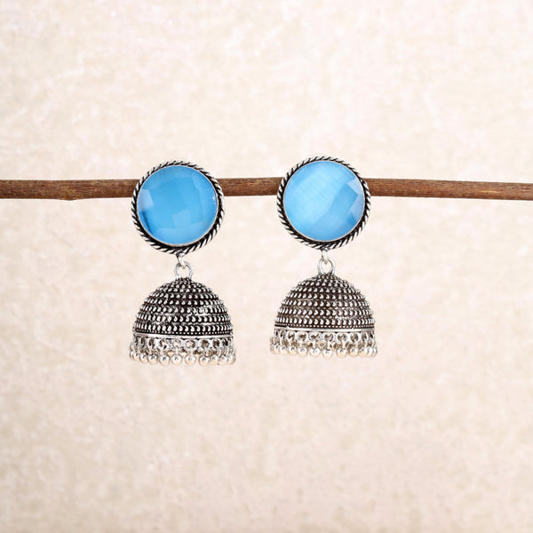 Sky Blue Antique Silver Hansika Jhumkis