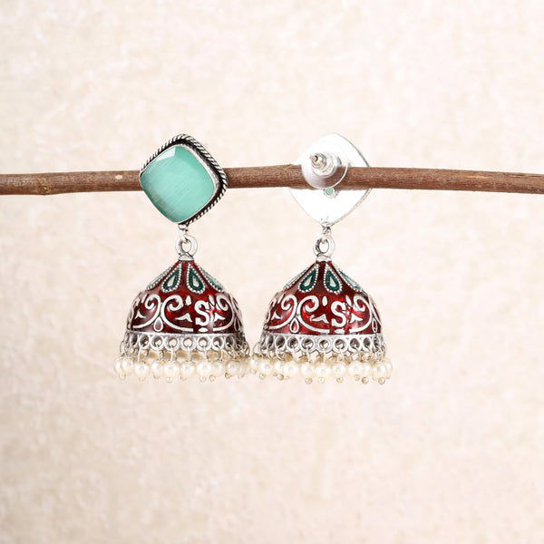 Mint Red Pahuni Jhumkis